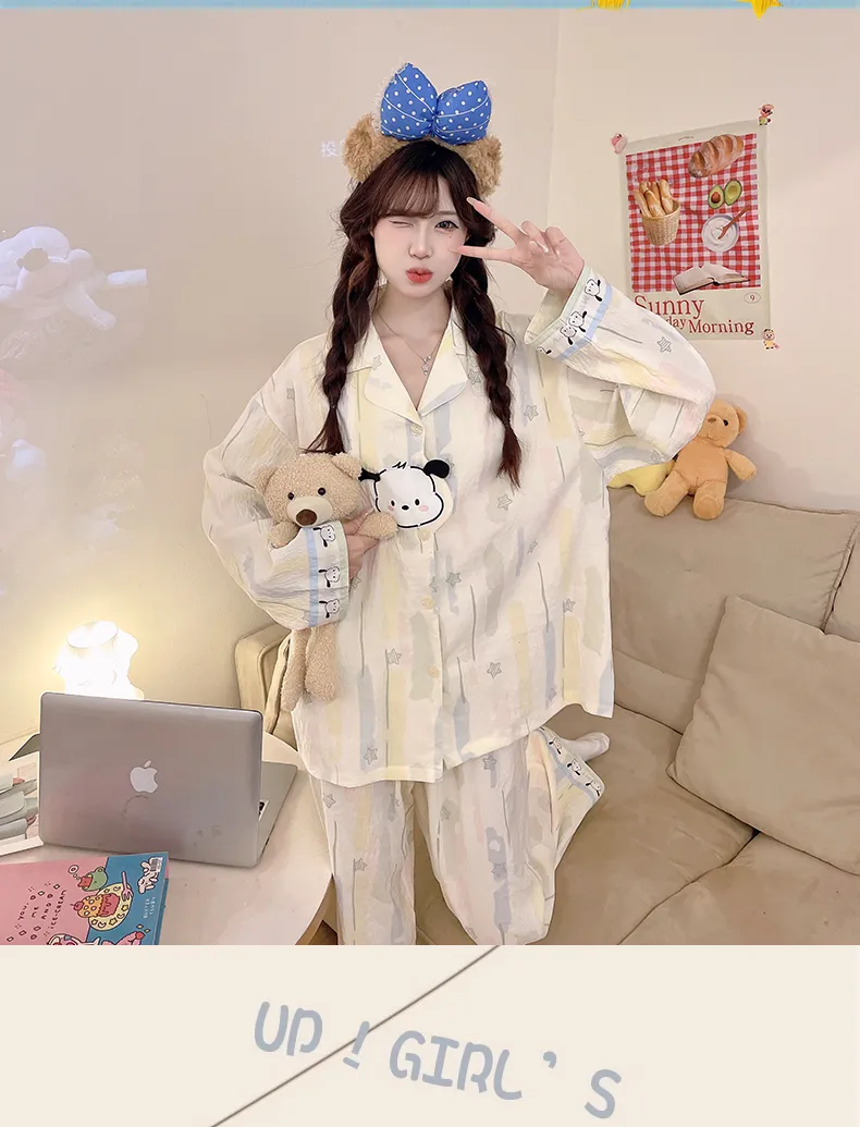 Piyama Wanita Model Baru 2026 Musim Semi/Gugur dengan Sulaman 3D, Bahan Cloud Cotton, Kerah Turn-down, Set Atasan Longgar & Celana Panjang untuk Remaja, Pakaian Rumah · Grosir · OEM · Pengiriman Global - Detail 11