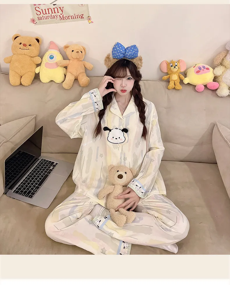 Piyama Wanita Model Baru 2026 Musim Semi/Gugur dengan Sulaman 3D, Bahan Cloud Cotton, Kerah Turn-down, Set Atasan Longgar & Celana Panjang untuk Remaja, Pakaian Rumah · Grosir · OEM · Pengiriman Global - Detail 12