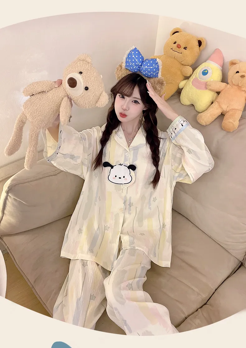 Piyama Wanita Model Baru 2026 Musim Semi/Gugur dengan Sulaman 3D, Bahan Cloud Cotton, Kerah Turn-down, Set Atasan Longgar & Celana Panjang untuk Remaja, Pakaian Rumah · Grosir · OEM · Pengiriman Global - Detail 8