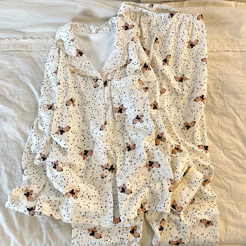 New Winter Pajamas for Women Double-Sided Deerma 260g Lace-Trimmed Lapel Cardigan Long Sleeve Long Pants Comfortable Homewear Set · Wholesale · OEM · Worldwide Shipping - Detail 6