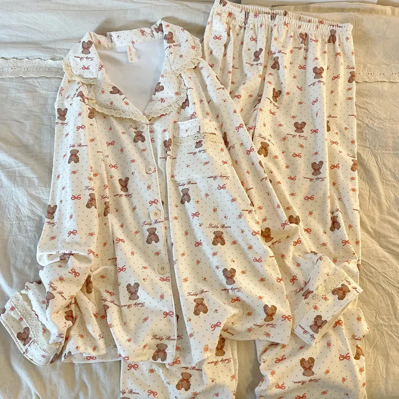New Winter Pajamas for Women Double-Sided Deerma 260g Lace-Trimmed Lapel Cardigan Long Sleeve Long Pants Comfortable Homewear Set · Wholesale · OEM · Worldwide Shipping - Detail 7