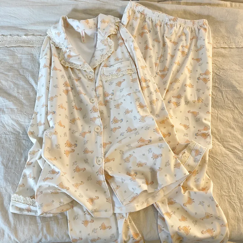 New Winter Pajamas for Women Double-Sided Deerma 260g Lace-Trimmed Lapel Cardigan Long Sleeve Long Pants Comfortable Homewear Set · Wholesale · OEM · Worldwide Shipping - Detail 3