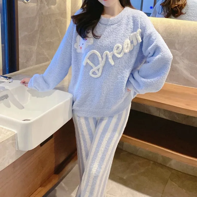 Outerwear-Ready Half Velvet Sleepwear for Women Winter Long-Sleeve Thick Soft Sweet Casual Warm Fleece Pajamas · Wholesale · OEM · Worldwide Shipping - View 2