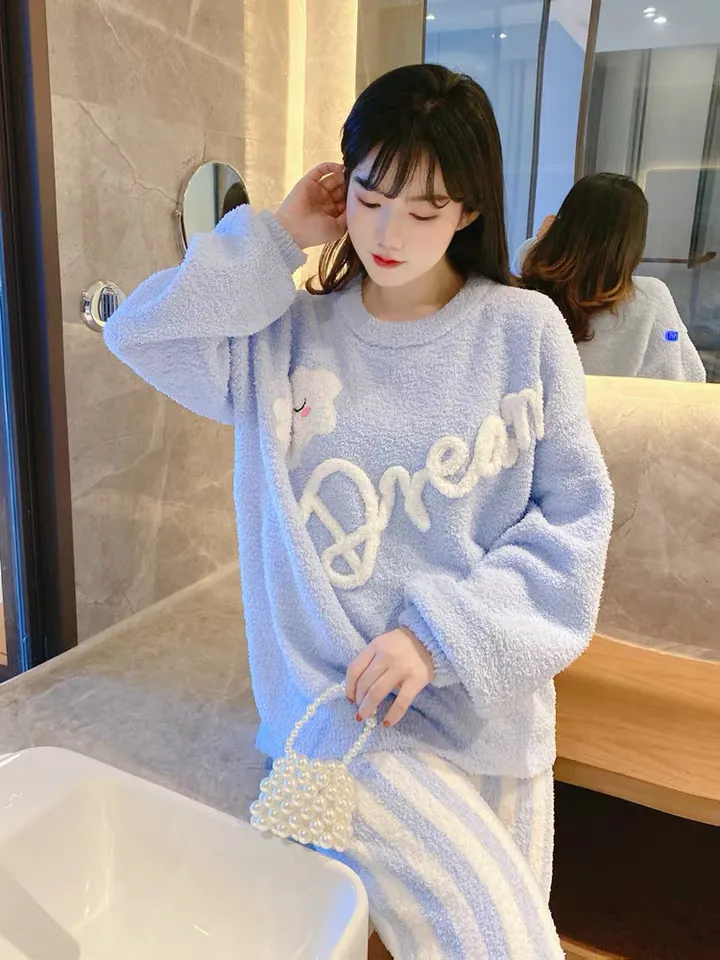 Outerwear-Ready Half Velvet Sleepwear for Women Winter Long-Sleeve Thick Soft Sweet Casual Warm Fleece Pajamas · Wholesale · OEM · Worldwide Shipping - Detail 1