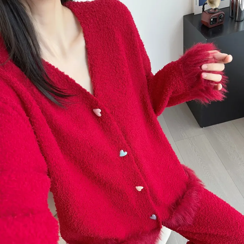 Chanel-style Cardigan Half-Fleece Sleepwear Women's Winter Thickened Loungewear Set · Wholesale · OEM · Worldwide Shipping - Detail 7