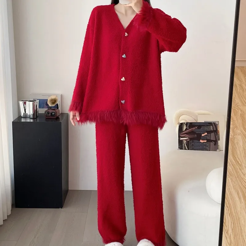 Chanel-style Cardigan Half-Fleece Sleepwear Women's Winter Thickened Loungewear Set · Wholesale · OEM · Worldwide Shipping - Detail 5