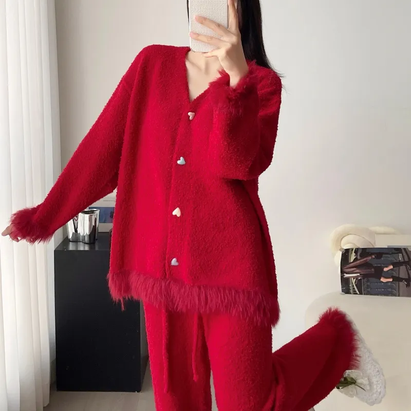 Chanel-style Cardigan Half-Fleece Sleepwear Women's Winter Thickened Loungewear Set · Wholesale · OEM · Worldwide Shipping - Detail 2