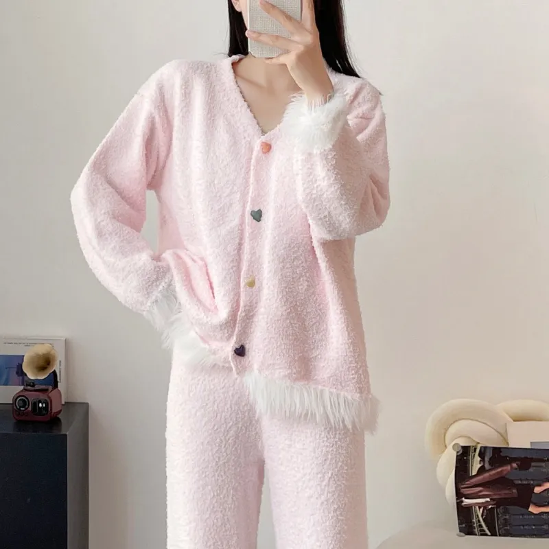 Chanel-style Cardigan Half-Fleece Sleepwear Women's Winter Thickened Loungewear Set · Wholesale · OEM · Worldwide Shipping - View 1