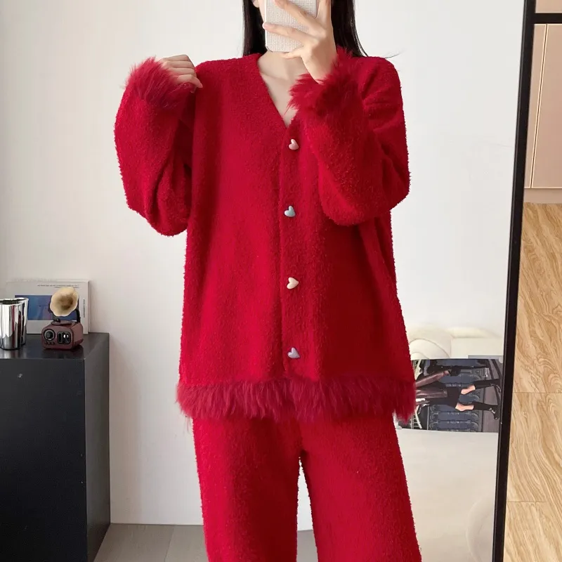 Chanel-style Cardigan Half-Fleece Sleepwear Women's Winter Thickened Loungewear Set · Wholesale · OEM · Worldwide Shipping - Detail 4