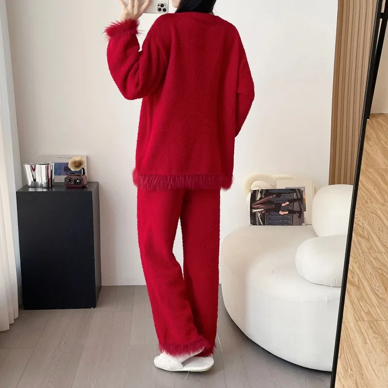 Chanel-style Cardigan Half-Fleece Sleepwear Women's Winter Thickened Loungewear Set · Wholesale · OEM · Worldwide Shipping - Detail 3