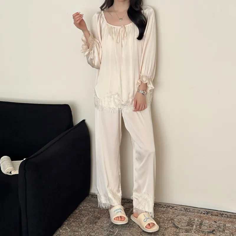 Set Piyama & Loungewear Princess Bergaya Renda Seksi dengan Bantalan Dada dari Bahan Es Salju Musim Semi Gugur 2026 Model Terbaru
