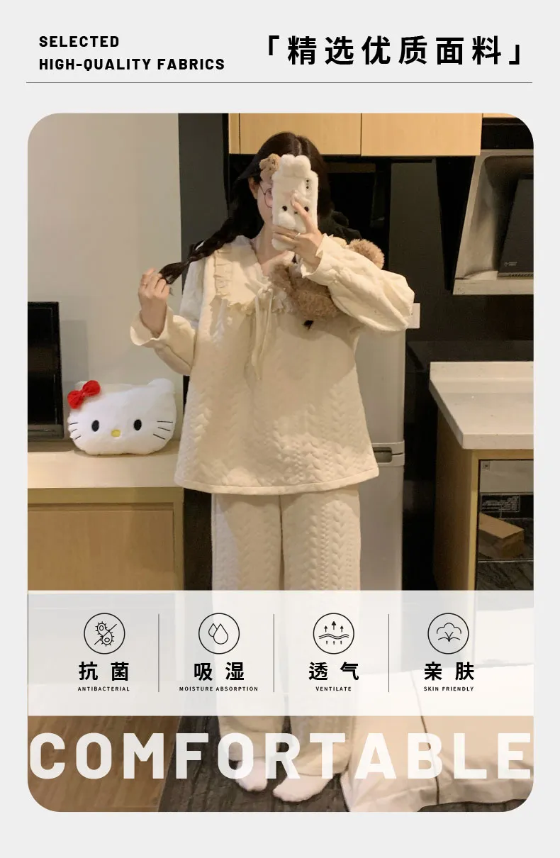 2026 New Women's Air-Layer Cotton Pajama Set, Thickened Warm Autumn/Winter Two-Piece Sweet Cute Loungewear · Wholesale · OEM · Worldwide Shipping - Detail 3