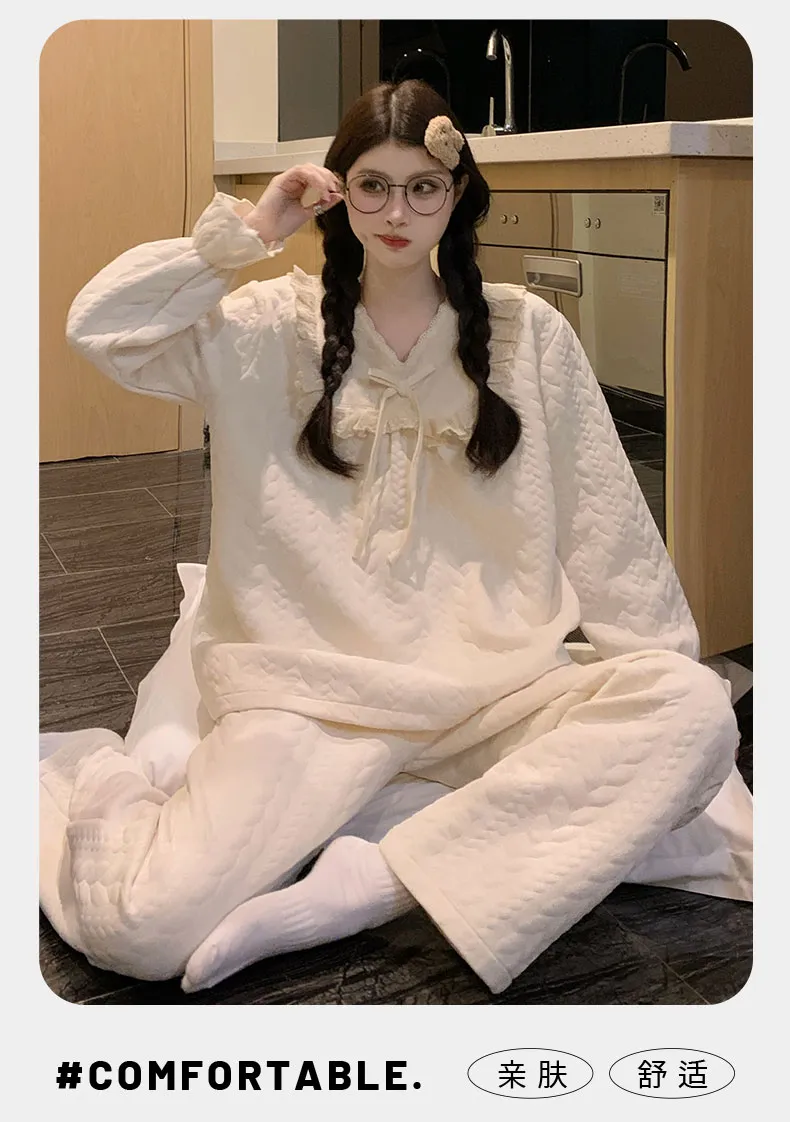 2026 New Women's Air-Layer Cotton Pajama Set, Thickened Warm Autumn/Winter Two-Piece Sweet Cute Loungewear · Wholesale · OEM · Worldwide Shipping - Detail 6