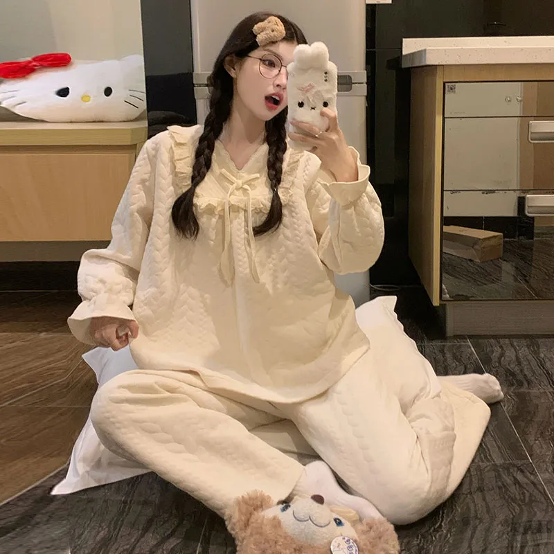 2026 New Women's Air-Layer Cotton Pajama Set, Thickened Warm Autumn/Winter Two-Piece Sweet Cute Loungewear · Wholesale · OEM · Worldwide Shipping - View 1