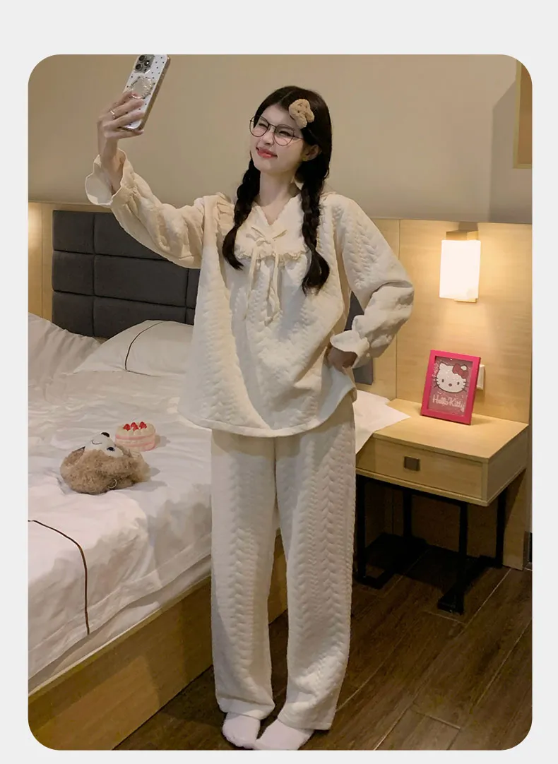 2026 New Women's Air-Layer Cotton Pajama Set, Thickened Warm Autumn/Winter Two-Piece Sweet Cute Loungewear · Wholesale · OEM · Worldwide Shipping - Detail 7