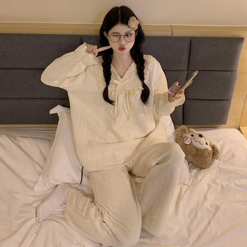 2026 New Women's Air-Layer Cotton Pajama Set, Thickened Warm Autumn/Winter Two-Piece Sweet Cute Loungewear · Wholesale · OEM · Worldwide Shipping - View 3