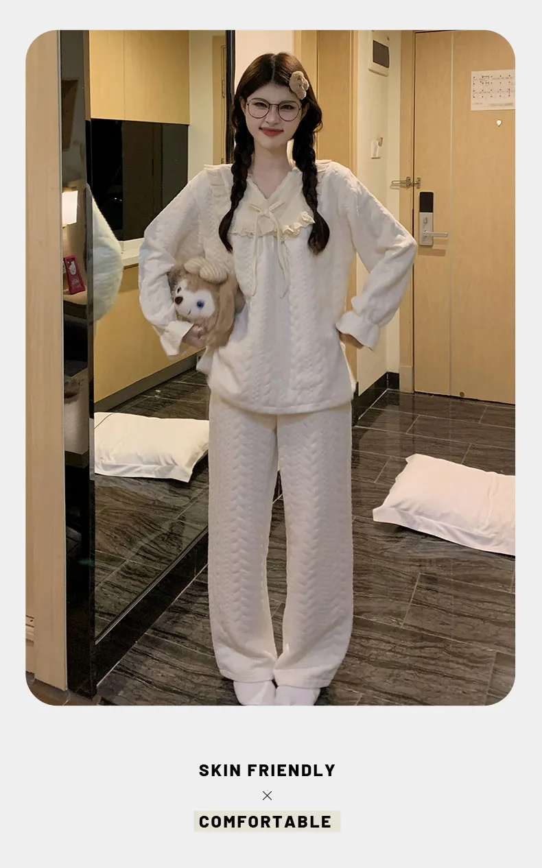 2026 New Women's Air-Layer Cotton Pajama Set, Thickened Warm Autumn/Winter Two-Piece Sweet Cute Loungewear · Wholesale · OEM · Worldwide Shipping - Detail 5