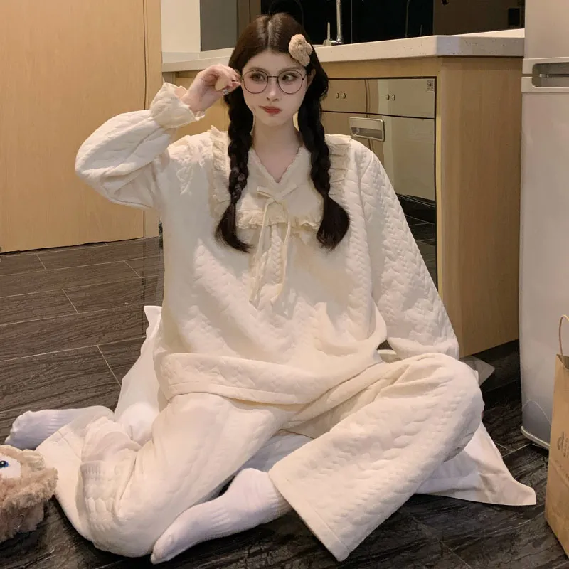2026 New Women's Air-Layer Cotton Pajama Set, Thickened Warm Autumn/Winter Two-Piece Sweet Cute Loungewear · Wholesale · OEM · Worldwide Shipping - View 2