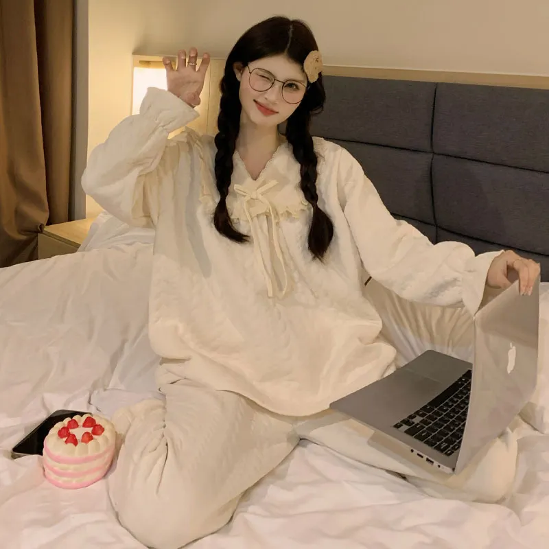 2026 New Women's Air-Layer Cotton Pajama Set, Thickened Warm Autumn/Winter Two-Piece Sweet Cute Loungewear · Wholesale · OEM · Worldwide Shipping - View 4