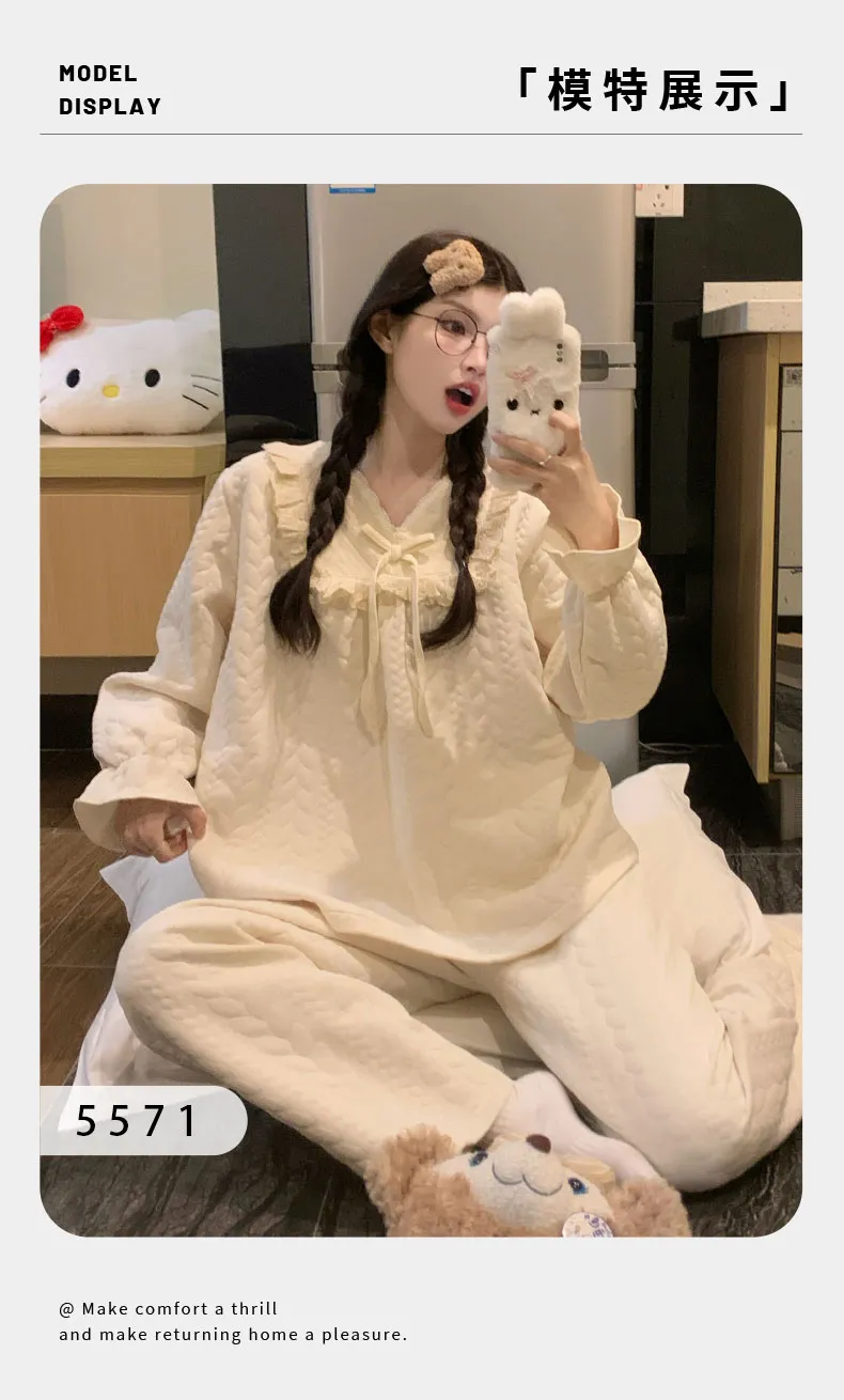 2026 New Women's Air-Layer Cotton Pajama Set, Thickened Warm Autumn/Winter Two-Piece Sweet Cute Loungewear · Wholesale · OEM · Worldwide Shipping - Detail 4
