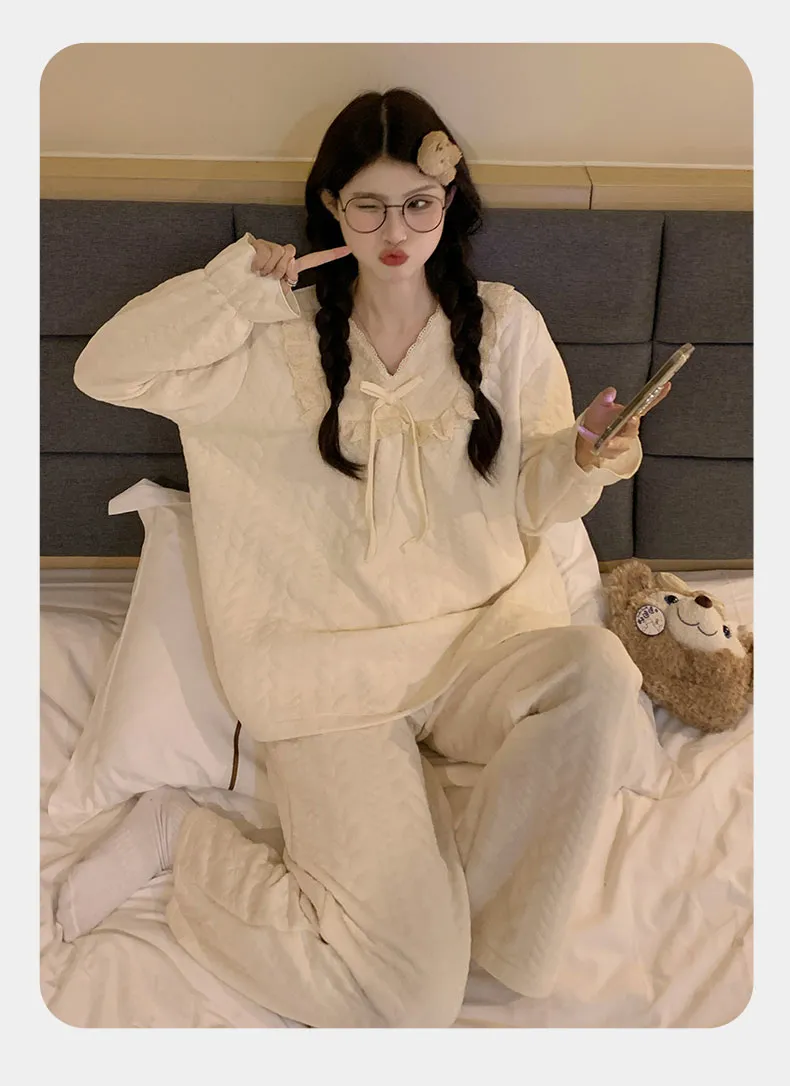 2026 New Women's Air-Layer Cotton Pajama Set, Thickened Warm Autumn/Winter Two-Piece Sweet Cute Loungewear · Wholesale · OEM · Worldwide Shipping - Detail 8