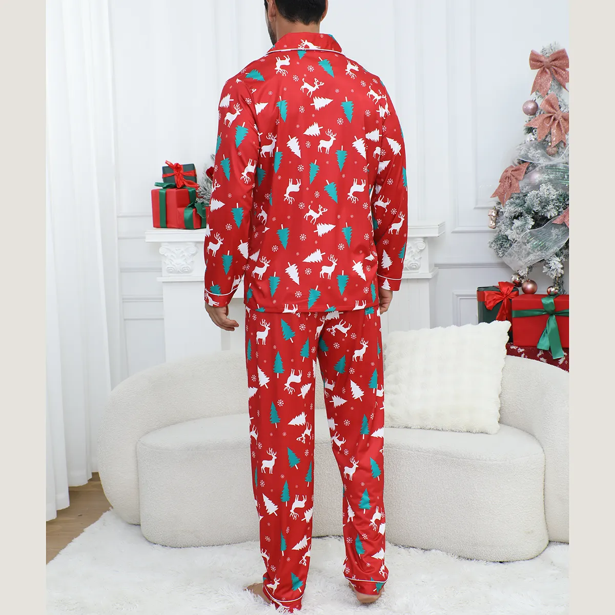 TEMU & SHEIN Supply Export Men's Hot-Selling Christmas Red Pajama Set, Long Sleeve, Plus Size Two-Piece for Europe & US · Wholesale · OEM · Worldwide Shipping - View 1