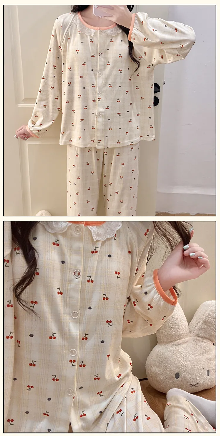 Winter New Pajamas for Women Double-Sided German Velvet 260g Lace Cardigan Long Sleeve Long Pants Fixed Chest Pad Homewear Set · Wholesale · OEM · Worldwide Shipping - Detail 21