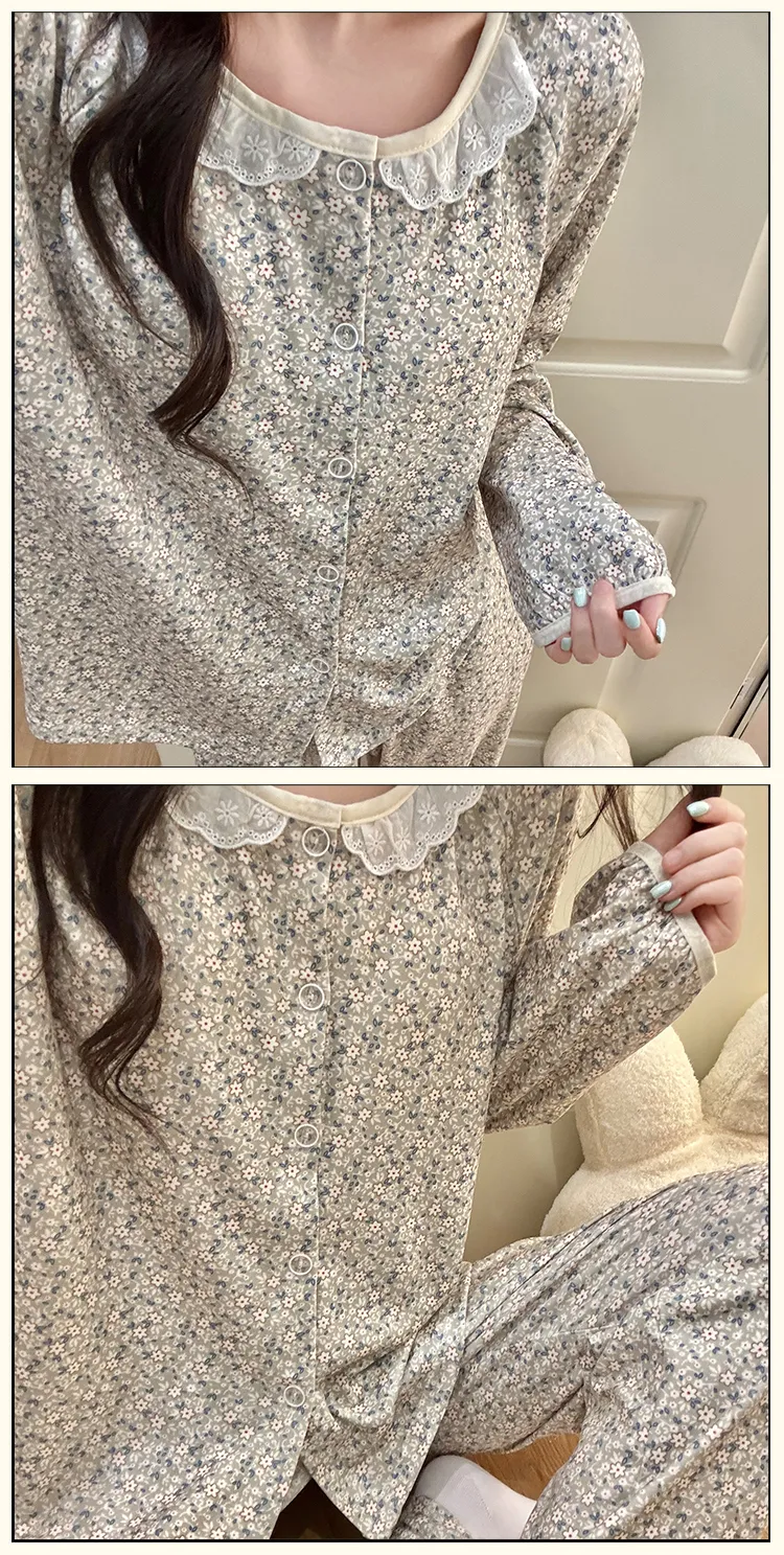 Winter New Pajamas for Women Double-Sided German Velvet 260g Lace Cardigan Long Sleeve Long Pants Fixed Chest Pad Homewear Set · Wholesale · OEM · Worldwide Shipping - Detail 19