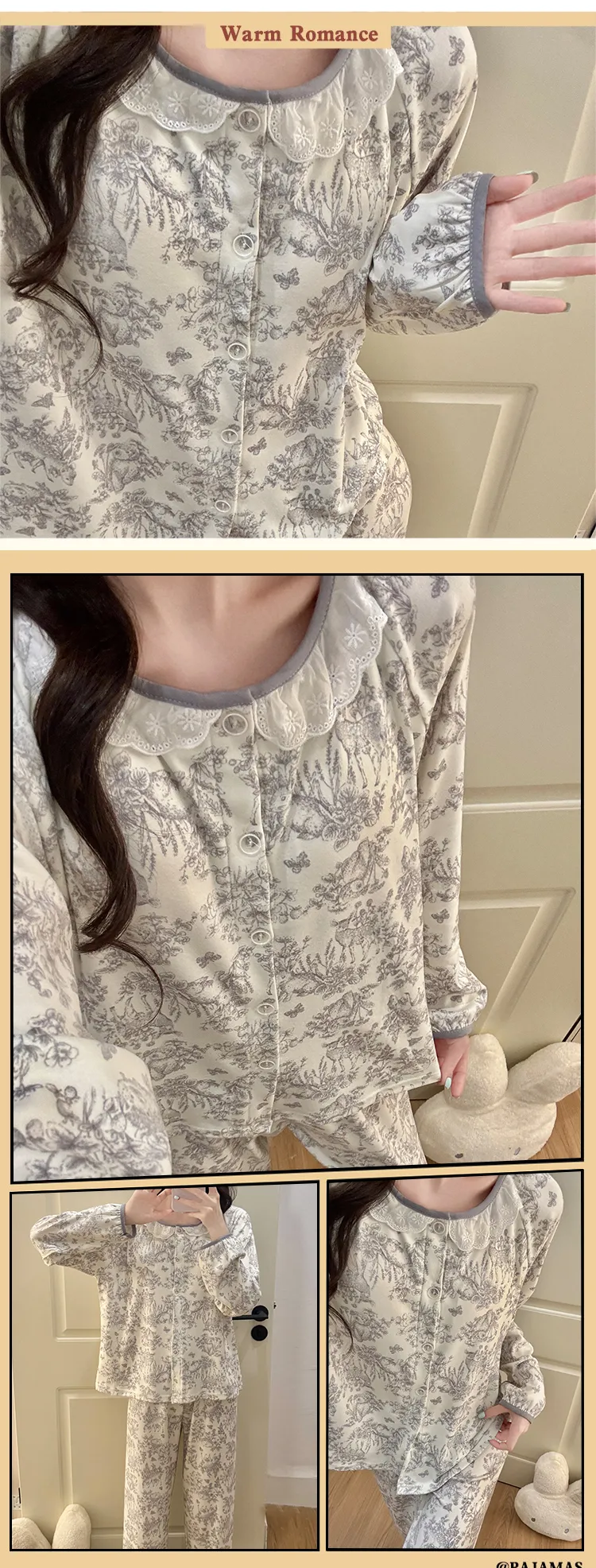 Winter New Pajamas for Women Double-Sided German Velvet 260g Lace Cardigan Long Sleeve Long Pants Fixed Chest Pad Homewear Set · Wholesale · OEM · Worldwide Shipping - Detail 11