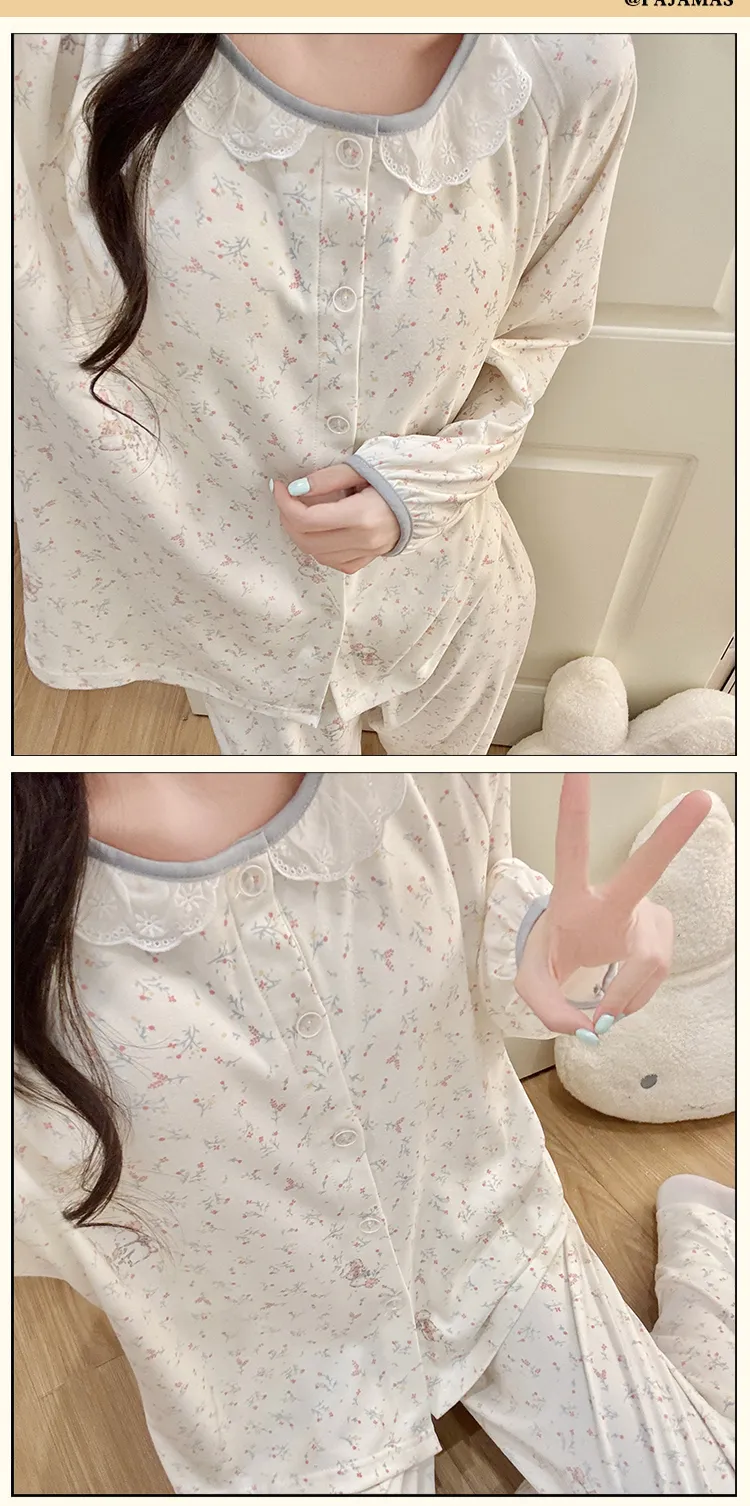 Winter New Pajamas for Women Double-Sided German Velvet 260g Lace Cardigan Long Sleeve Long Pants Fixed Chest Pad Homewear Set · Wholesale · OEM · Worldwide Shipping - Detail 12
