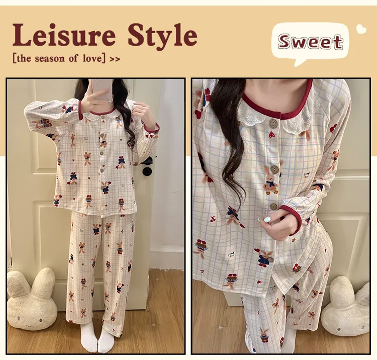 Winter New Pajamas for Women Double-Sided German Velvet 260g Lace Cardigan Long Sleeve Long Pants Fixed Chest Pad Homewear Set · Wholesale · OEM · Worldwide Shipping - Detail 25