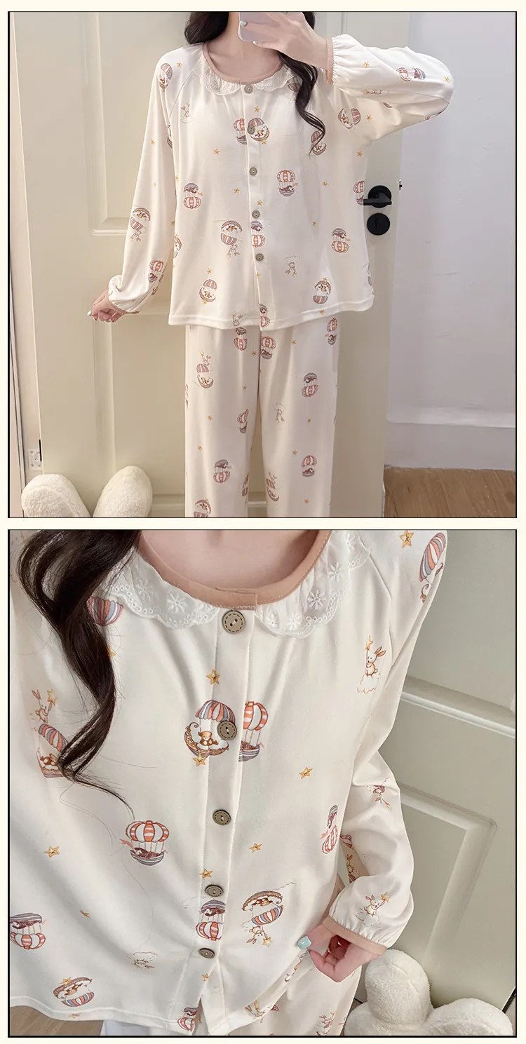 Winter New Pajamas for Women Double-Sided German Velvet 260g Lace Cardigan Long Sleeve Long Pants Fixed Chest Pad Homewear Set · Wholesale · OEM · Worldwide Shipping - Detail 17