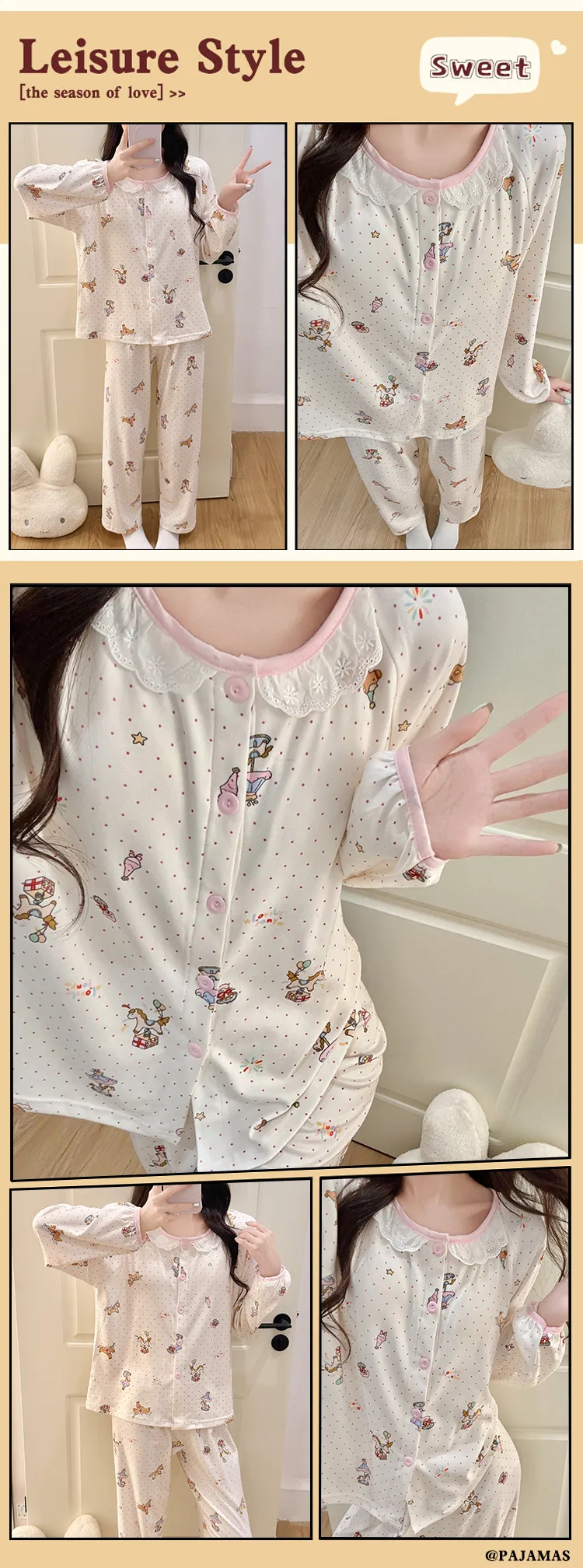 Winter New Pajamas for Women Double-Sided German Velvet 260g Lace Cardigan Long Sleeve Long Pants Fixed Chest Pad Homewear Set · Wholesale · OEM · Worldwide Shipping - Detail 16