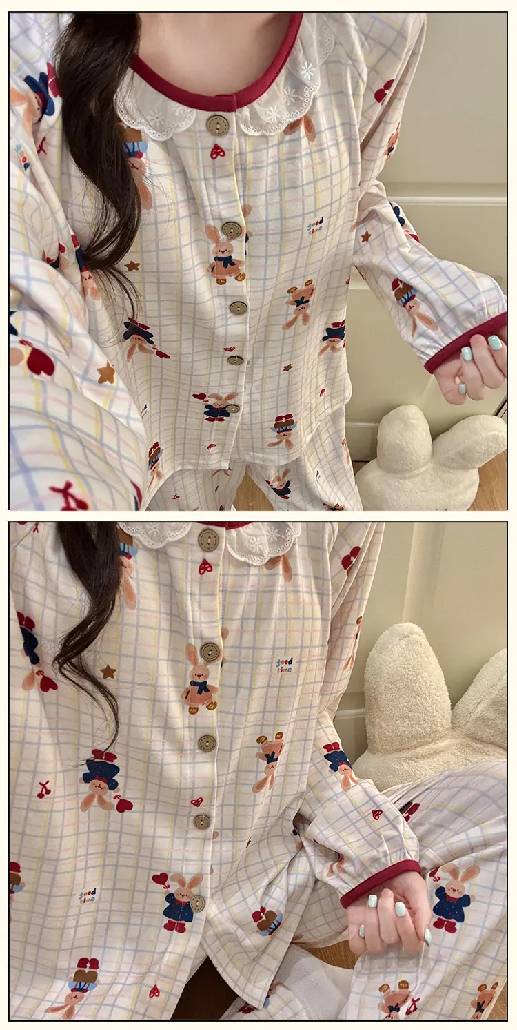 Winter New Pajamas for Women Double-Sided German Velvet 260g Lace Cardigan Long Sleeve Long Pants Fixed Chest Pad Homewear Set · Wholesale · OEM · Worldwide Shipping - Detail 24