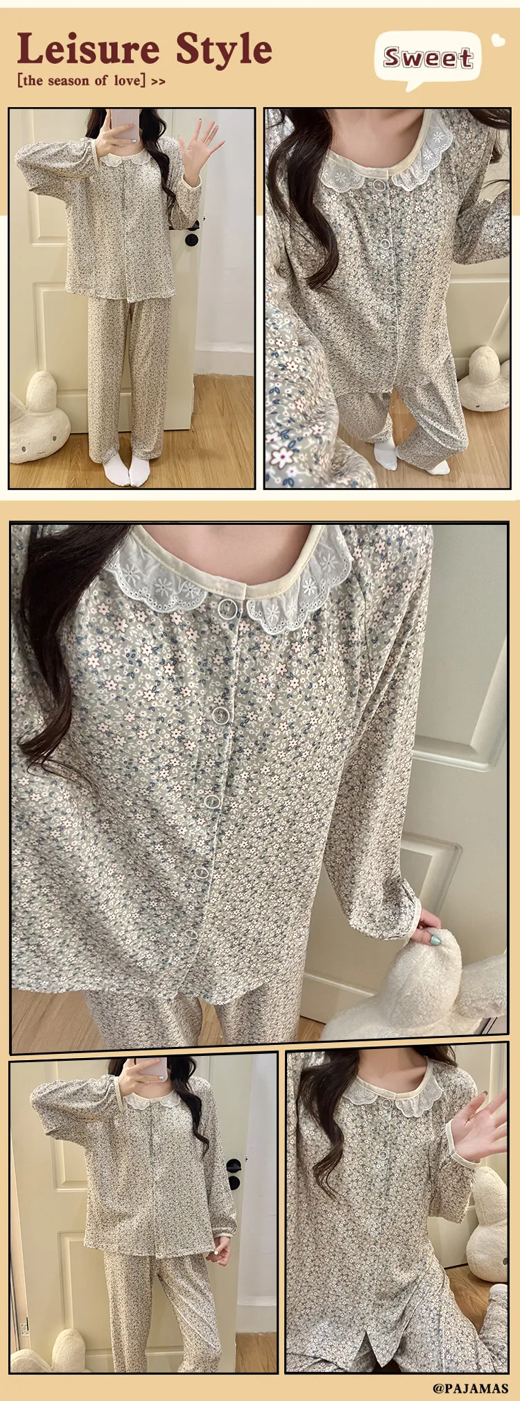 Winter New Pajamas for Women Double-Sided German Velvet 260g Lace Cardigan Long Sleeve Long Pants Fixed Chest Pad Homewear Set · Wholesale · OEM · Worldwide Shipping - Detail 20