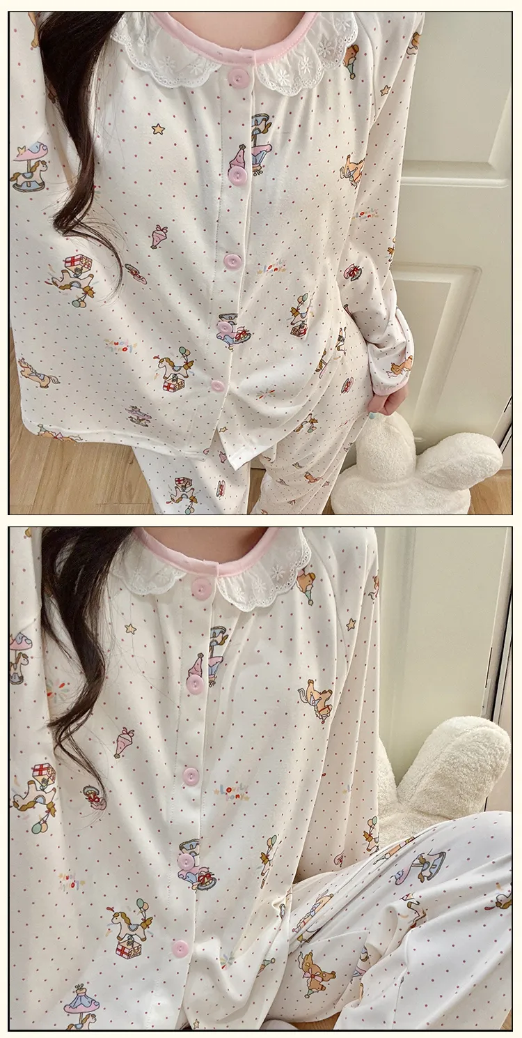 Winter New Pajamas for Women Double-Sided German Velvet 260g Lace Cardigan Long Sleeve Long Pants Fixed Chest Pad Homewear Set · Wholesale · OEM · Worldwide Shipping - Detail 15