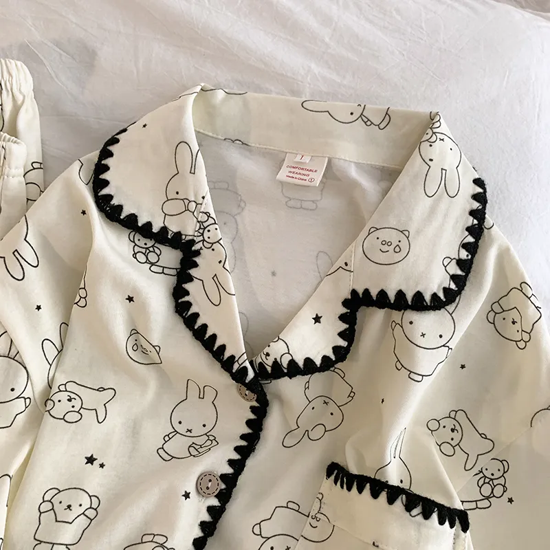 Style sucré cartoon lapin pur coton double gaze pyjama femme 2026 printemps automne ultra doux tenue maison portable extérieur · Grossiste · OEM · Mondial - View 2