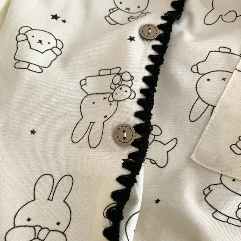 Style sucré cartoon lapin pur coton double gaze pyjama femme 2026 printemps automne ultra doux tenue maison portable extérieur · Grossiste · OEM · Mondial - Detail 4