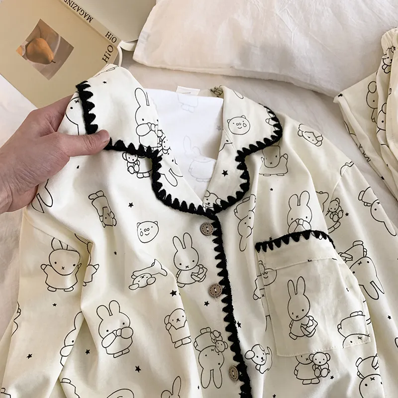 Style sucré cartoon lapin pur coton double gaze pyjama femme 2026 printemps automne ultra doux tenue maison portable extérieur · Grossiste · OEM · Mondial - View 4
