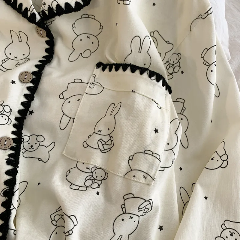 Style sucré cartoon lapin pur coton double gaze pyjama femme 2026 printemps automne ultra doux tenue maison portable extérieur · Grossiste · OEM · Mondial - Detail 3