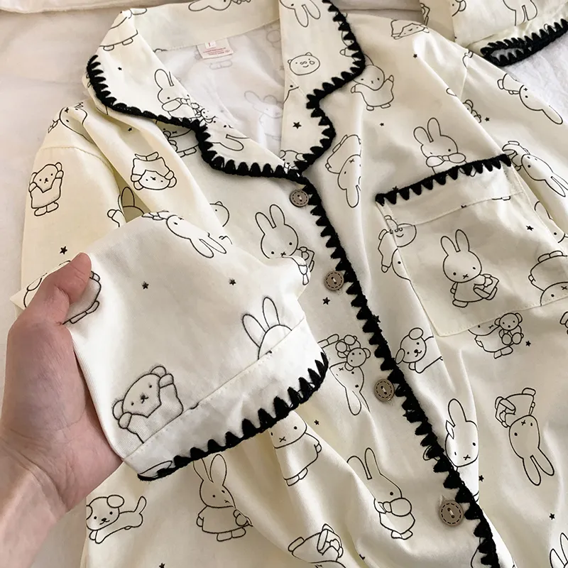 Style sucré cartoon lapin pur coton double gaze pyjama femme 2026 printemps automne ultra doux tenue maison portable extérieur · Grossiste · OEM · Mondial - View 3