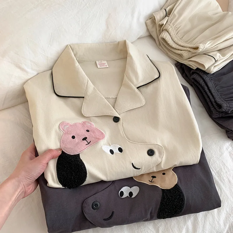 Piyama couple katun murni motif anak anjing kartun pria wanita model baru musim semi lengan panjang loungewear set bisa dipakai keluar · Grosir · OEM · Pengiriman Global