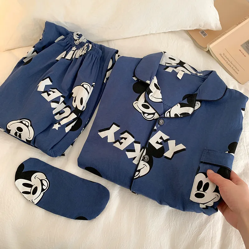 Корейская пижама Mickey из чистого хлопка для пар, мужская и женская, весенняя новинка, мультяшный комплект домашней одежды с длинным рукавом, можно носить на улице · Опт · OEM · Доставка по миру - Detail 7