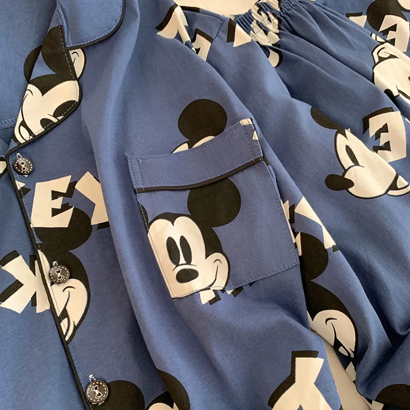Корейская пижама Mickey из чистого хлопка для пар, мужская и женская, весенняя новинка, мультяшный комплект домашней одежды с длинным рукавом, можно носить на улице · Опт · OEM · Доставка по миру - Detail 4