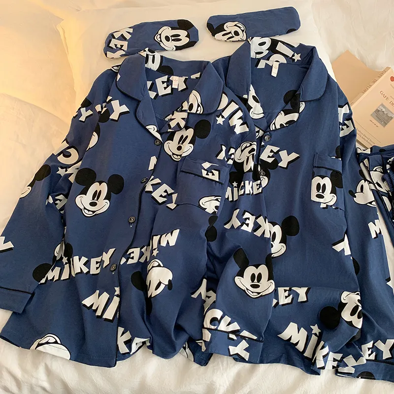 Корейская пижама Mickey из чистого хлопка для пар, мужская и женская, весенняя новинка, мультяшный комплект домашней одежды с длинным рукавом, можно носить на улице · Опт · OEM · Доставка по миру - Detail 16
