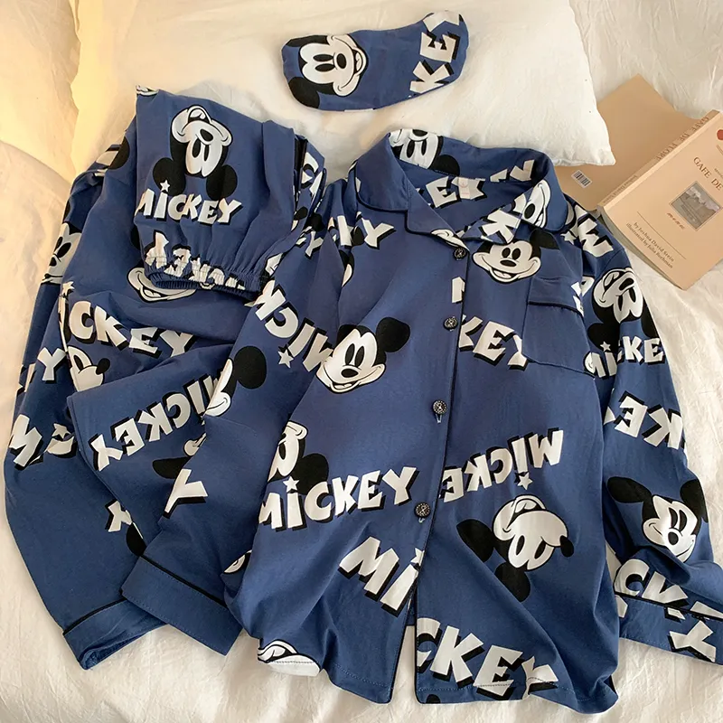 Корейская пижама Mickey из чистого хлопка для пар, мужская и женская, весенняя новинка, мультяшный комплект домашней одежды с длинным рукавом, можно носить на улице · Опт · OEM · Доставка по миру - Detail 10