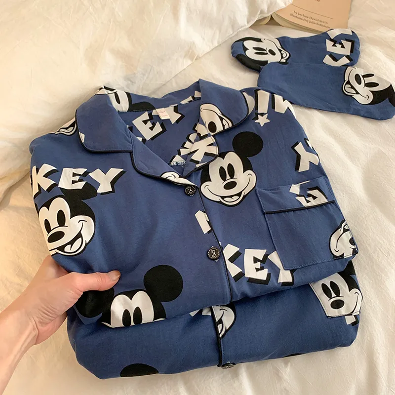 Piyama Couple Katun Mickey Korea Model Pria Wanita Baru Musim Semi Lengan Panjang Kartun Set Pakaian Rumah Bisa Dipakai Keluar · Grosir · OEM · Pengiriman Global