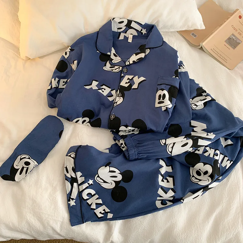 Корейская пижама Mickey из чистого хлопка для пар, мужская и женская, весенняя новинка, мультяшный комплект домашней одежды с длинным рукавом, можно носить на улице · Опт · OEM · Доставка по миру - Detail 8