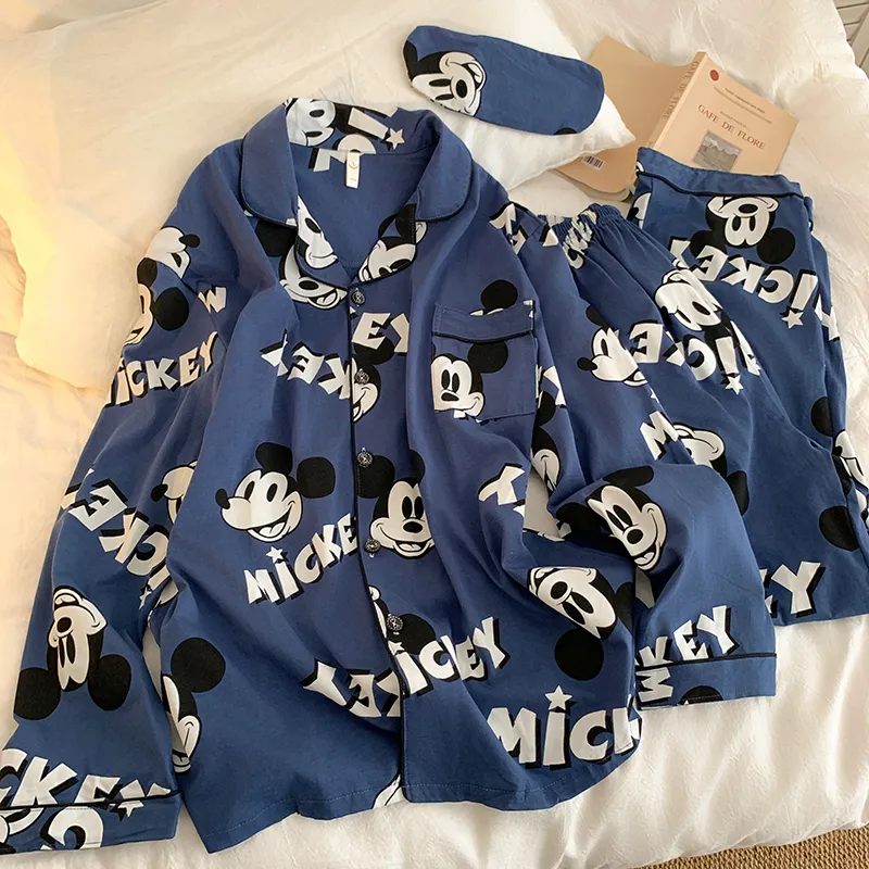 Корейская пижама Mickey из чистого хлопка для пар, мужская и женская, весенняя новинка, мультяшный комплект домашней одежды с длинным рукавом, можно носить на улице · Опт · OEM · Доставка по миру - View 1