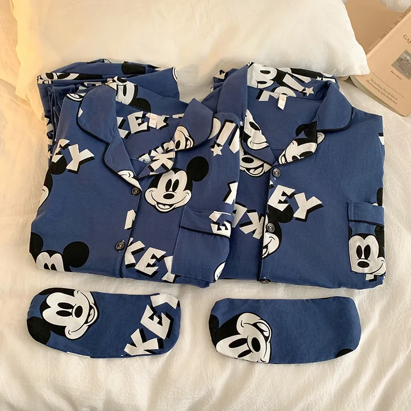 Корейская пижама Mickey из чистого хлопка для пар, мужская и женская, весенняя новинка, мультяшный комплект домашней одежды с длинным рукавом, можно носить на улице · Опт · OEM · Доставка по миру - View 4